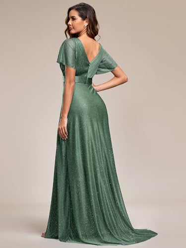 Image of Ever-Pretty Women's Summer Glitter Formal Dresses Evening Gown V Neck Short Sleeves Floor Length Mother of Bride Dress 50159