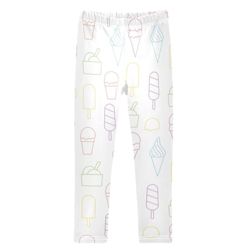 Girls' Leggings Ankle Length Printed Leggings Ice Cream Blue Yellow Soft Comfortable Pants for Kids 4-10 Years