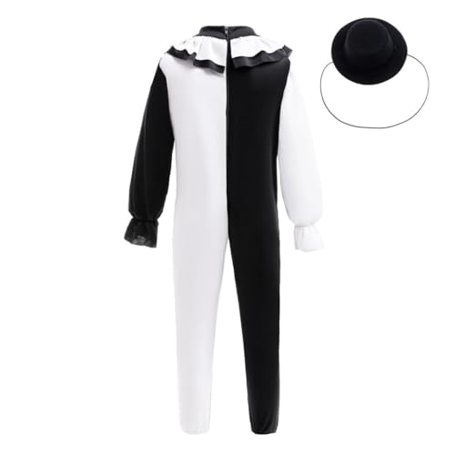 Disfraz Completo de Payaso Pierrot Blanco y Negro para Niños 8-10 miniatura 2