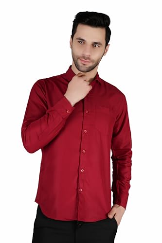 Image of Mens Slim fit Solid Casual Cotton Shirt with Spread Collar and Full Sleeves || Suitable for Office wear