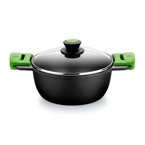 Olla Aluminio 24cm 3L Cacerola BRA A400324 Tapa incluida Adecuado para todos los fuegos incluida inducción Negro, Verde