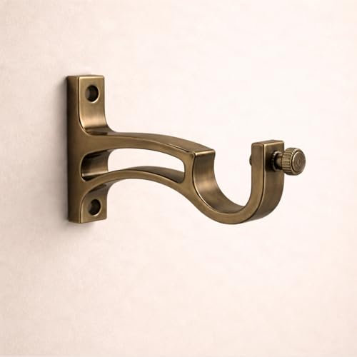 Image of Elite Aluminum Curtain Rod Brackets - Heavy-Duty Wall Mount Clamps for Curtain Rod Support for Door and Window Curtain Rods with Screw and Wall Plug - Pack of 2PCS (Brass Antique ARC)