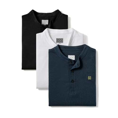 Image of Urbano Fashion Men's Multicolor Solid Mandarin Collar Slim Fit Cotton T-Shirt Pack of 3