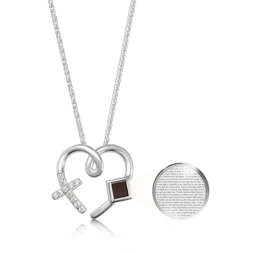 Cross Heart Necklace Nano Bible in Jewelry - 925 Sterling Silver Christian CZ Pendant Holy KJV New Testament Microchip, Romantic Religious Mother's Day Gift Jewelry, 18