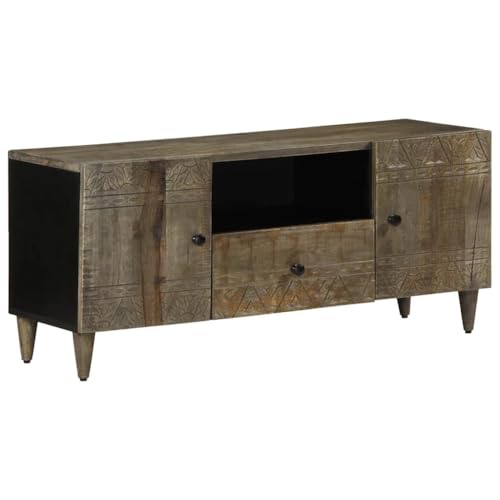 vidaXL Meuble TV Gris Clair 105x33,5x46 cm Bois Massif de manguier, Banc TV, Meuble HiFi, Centre de Divertissement, Buffet TV, Meuble multimédia