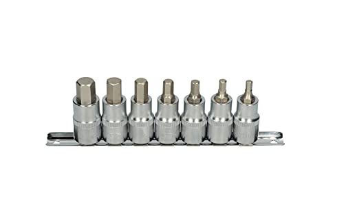 KS Tools 922.1320 Rail of 7 Screwdriver Sockets, 55 mm - 1/2 Inches, 5-14 mm, Chrome Satiné