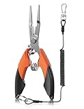 pullther Angelzange, Angelausrüstung, Angel Zubehör, Multifunktions-Angeln Zangen, rutschfest, Hakenlöser, PE-Schnurschneiden, Leicht, mit Stoßseil - Orange