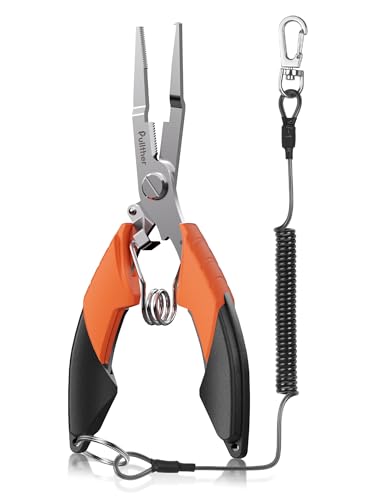 Pullther フィッシングプライヤー 釣り道具 釣り プライヤー 多機能 釣具 滑り止め 針外し PEライン切れる 軽量 尻手ロープ付き