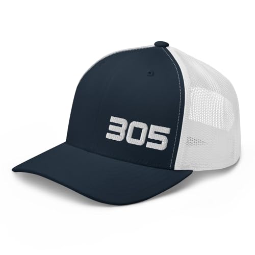 Miami 305 Area Code Minimal 305 Miami FL Trucker Hat Cap Navy/White