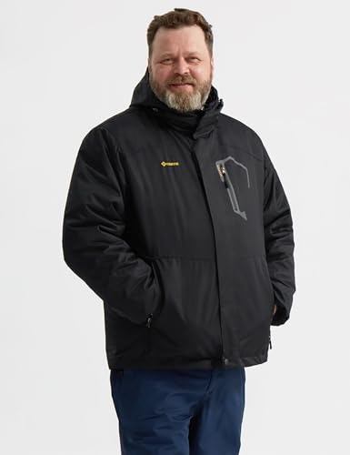 GEMYSE Herren Skijacke Winddichte Wasserdichte Fleece Winterjacke mit Kapuze für Outdoor(Schwarz,M)