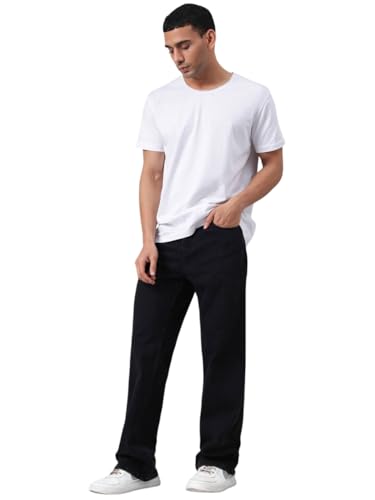 Image of KOTTY Men's Solid Dark Void Button Straight Fit Jeans