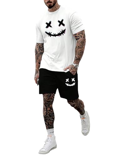 WDIRARA Men's 2 Piece Short Sets Graphic Print Short Sleeve