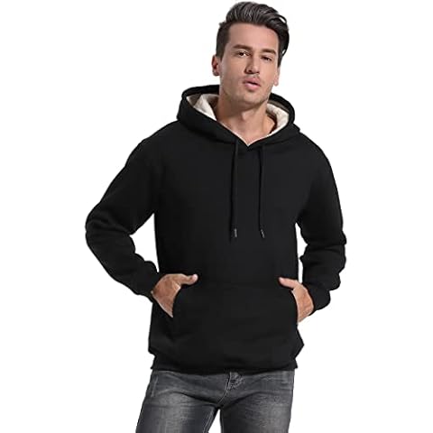 PEHMEA Men's Winter Warm Fleece Hoodie Pullover Long Sleeve Sherpa Lined Hooded Sweatshirt with Pocket, Black, X-Large Cover