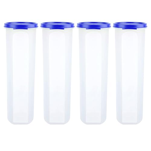 Image of SIMPARTE Smart Slim Storage Air-Tight & Leak Resistant Plastic Round Modular Container For Juice, Snacks, Cookies, Wafers, Stackable, BPA Free, Refrigerator Safe (1100ML, Dark Blue, Set of 4)