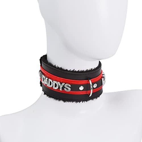 paloli Pink Choker Necklace for Women Leather Collar Fluffy Punk Leash Neck Choker Gothic Cosplay Sexy Jewelries