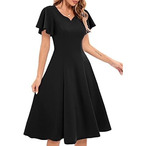 HomRain Ruffle Sleeve V-Neck Cocktail Dress Cover