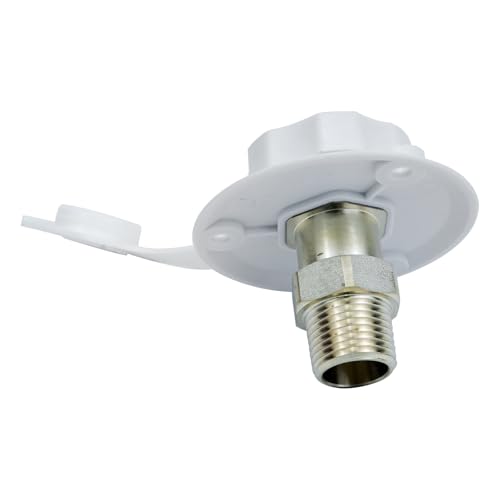 Image of RV City Water Inlet with Check Valve Replacement for 1 /2 inch NPT Male City Water Fill Flange City Water Hookup for Camper RV Water Fill Inlet Fit for Male Lead-Free Brass City Water Inlet(White)