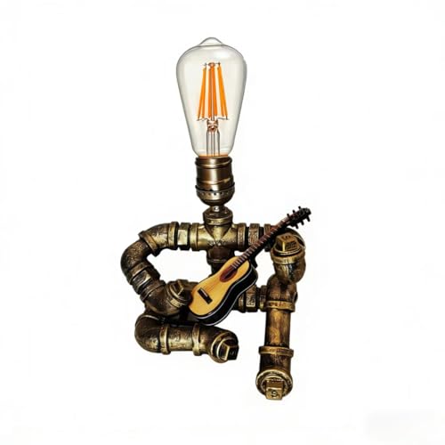 LYRENT Music Guitar Table Lamp Steampunk Guitar Robot Table Lamp Unique Industrial Decor for Bedroom Living Room Creative Birthday Gift for Men Women Teens Musician