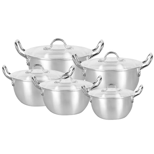 Reldor 10-Piece Aluminium Kadai Set with Lids | Multi-Size Cooking Wok for Boiling, Simmering, Frying | Karahi Pan for Indian Cooking, Even Heat Distribution | Compatible with Gas & Electric Hobs