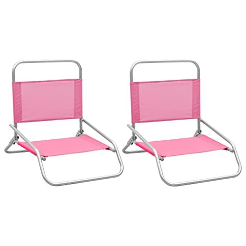 YNGBHFNOP Lot de 2 Chaises Pliantes de Plage et Camping Rose, Fauteuils de Jardin Pliables et Légers en Tissu Oxford, Support Poids 110kg, pour Pique-Nique,...