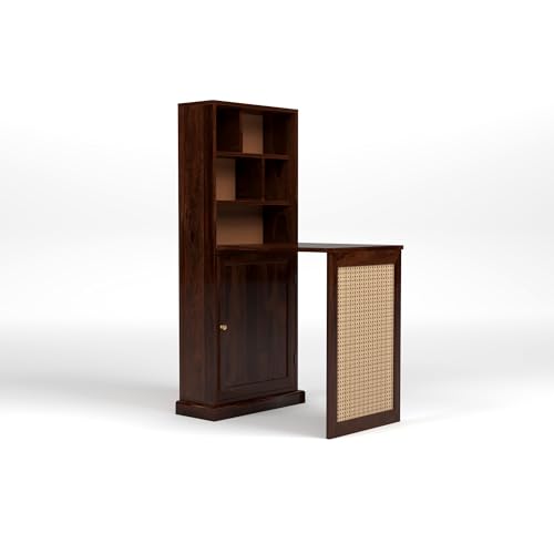 Image of Solid Sheesham Wood Foldable Study Table with Bookshelf & Storage Cabinet | Rosewood Study Desk for Home & Office (B-Walnut Finish)