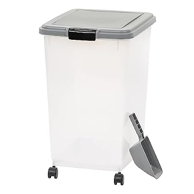 Amazon Basics Airtight Pet Food Storage Container with Scoop, BPA Free, Removable Wheels, 69 QT, Gray