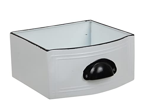 RiloStore Fioriera cassetto bianco in metallo XL 20 x 21 x 10 cm in metallo smaltato o386 vintage vaso da fiori nostalgici decorazione giardino shabby chic cassetto per piantare