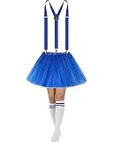 Sintege 3 Pcs Women's Tutu Costume, 5 Layered Tulle Tutu Skirt Y Back Adjustable Elastic Straps Striped Socks (Royal Blue)