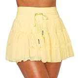 TYHOTULY Women High Waist Mini Skorts with Pockets Flowy Ruffle Hem Tiered Short Skirt Preppy Summer Boho Pleated Skirts (Yellow,Medium)