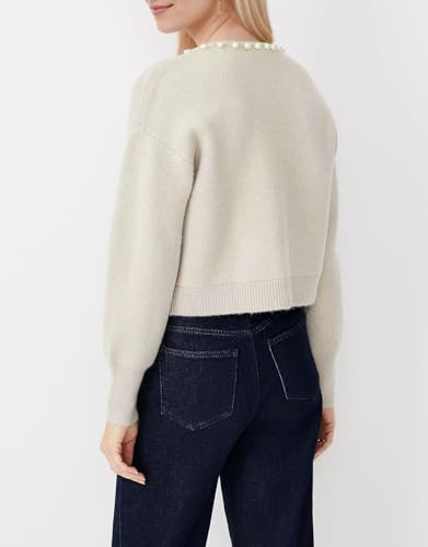 Kedera Women's Open Front Cardigan Sweater Long Sleeve Pearl Trim Cropped Sweater Embellished Knitted Top Trendy 20242