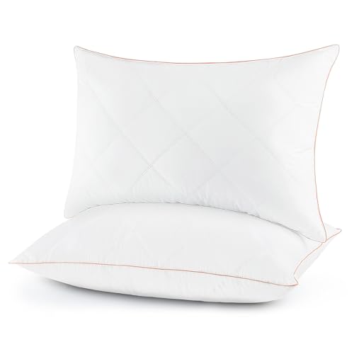 puredown® Almohadas de 60% Plumas de Ganso y 40% Poliéster, 2 Unidades 50X75cm, Funda de 100% Algodón, Antiácaros Hipoalergénico, Natural, Medio Apoyo