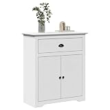 UERNGFTKM Armadio da corridoio BODO bianco, 80 x 35 x 90 cm, in legno di pino massiccio, salvaspazio, con molto spazio e cassetto, ideale per corridoio e soggiorno