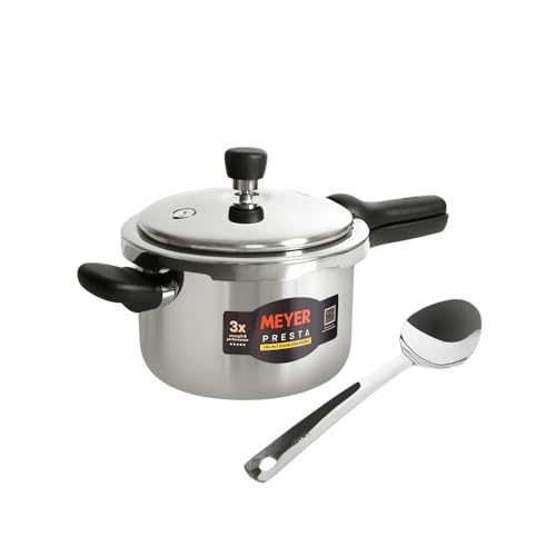 Image of Meyer Presta Stainless Steel Tri-ply Pressure Cooker 3L with Stainless Steel Serving Spoon