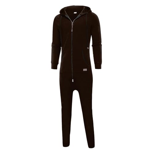 Men's Fleece Jumpsuit One Piece Hooded Sweatshirt Onesie Fleece Zip Up Lounge Jogger Sweatsuit Overall Romper3