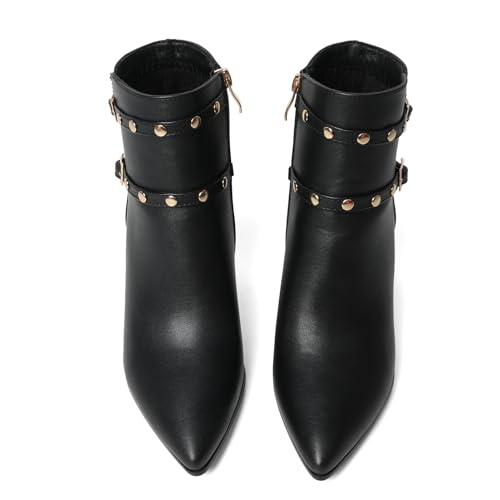 Pointed Toe Kitten Heel Boots For Women Black Booties For Women Rivets Ankle Boot Fashion Shoes4