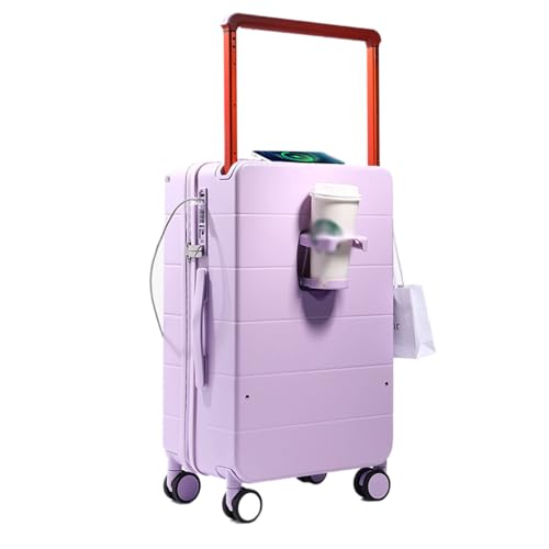 Luggage, USB Interface Multifunctional Rechargeable Wide Trolley Case with Swivel Wheels, Suitcase (Purple 35 * 25 * 61)