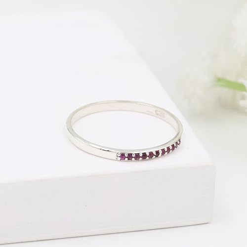 Bague stacking rubis en argent sterling 925 avec finition miroir