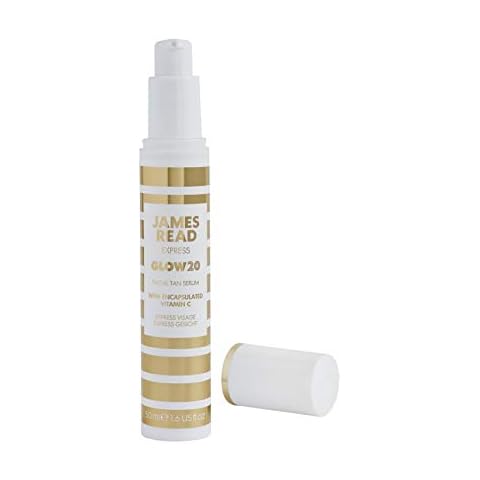 JAMES READ Glow20 Express Facial Tanning Serum 50ml Face Tan, Self Tanner with Vitamin C and Hyaluronic Acid, Colourless Formula, Results in 20 Min, Travel Friendly, Natural Colour Cover