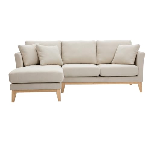Miliboo Canapé d'angle Gauche scandinave en Tissu Beige déhoussable et Bois Clair 3-4 Places Oslo