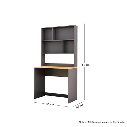 Image of Bniture Wooden Study Table for Home | Engineered Wood Study Table with Book Shelf | Multi Purpose Computer Desk for Writing & Study | Laptop Table for Home & Office | Slate Grey & Giant Wood