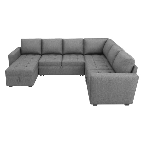 Image of HONBAY Modular Sleeper Sectional Pull Out Bed with Storage,Grey
