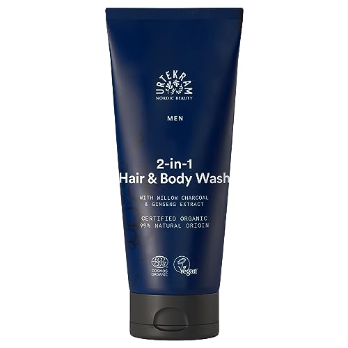 Urtekram - Men's 2-in-1 Haar & Körperseife - Mit Ginsengextrakt & Bio-Weidekohle - Erfrischend & revitalisierend - 200 ml - Vegan, Bio, natürlichen Ursprungs