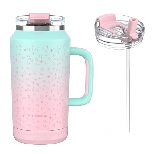 Hydraful 64 oz Tumbler with Handle and Straw - 100% Leak-Proof - Insulated Cup Reusable Stainless Steel Large Water Bottle Travel Mug for Gym, Hiking, and Camping - Gifts for Women Men Him H