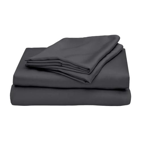 Waterlily 100% Bamboo Lyocell Bedding Set 4 Pcs Duvet Cover Flat Sheet Pillowcases Double King Organic Natural Soft Vegan Silk Luxury Bed Linen (Charcoal, Double)