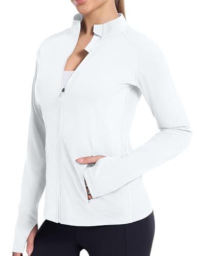 Roadbox Lightweight Athletic Jackets for Women, UPF 50+ Full Zip Long Sleeve Sun Protection Shirts, UV Workout Running Hiking Outdoor Jacket with Pockets