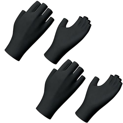 LUFFLOK 2 Paare UV Handschuhe Damen, Schwarz UV Handschuhe Nägel, Sonne Frauen Fingerlose Fahrhandschuhe EIS Seide rutschfest, Anti-UV-Schutz Fingerloser Handschuh für...