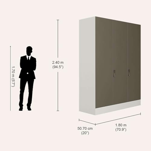 Image of Interio by Godrej Almirah Slimline XL 3 Door Steel Almirah, Cupboard for Clothes (Textured Tree Bark and Alpine White), 1 Year Warranty, Locker, 8 Shelves
