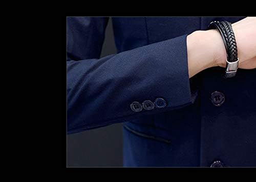 Men's Chinese Tunic Suits Mandarin Collar Formal Jacket Slim Fit Front Button Blazer Traditional Uniform Groom Dress (Navy, L) - Image 3