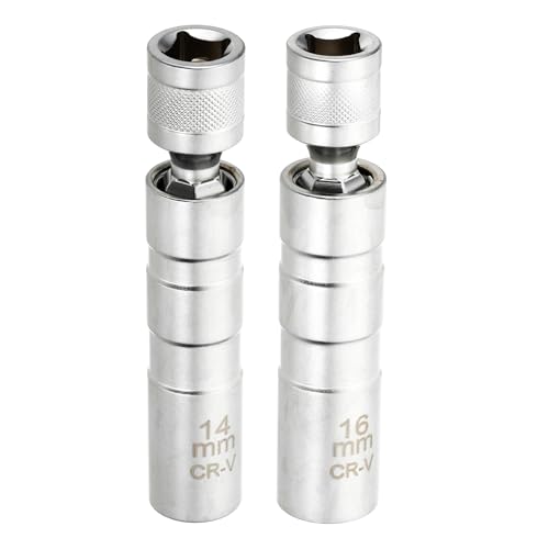Image of sourcing map 2pcs Spark Plug Socket Set 3/8" Drive 14/16mm Swivel Magnetic 12 Point Thin Wall Spark Plug Socket with 360 Degree Swivel CR-V Steel, Silver