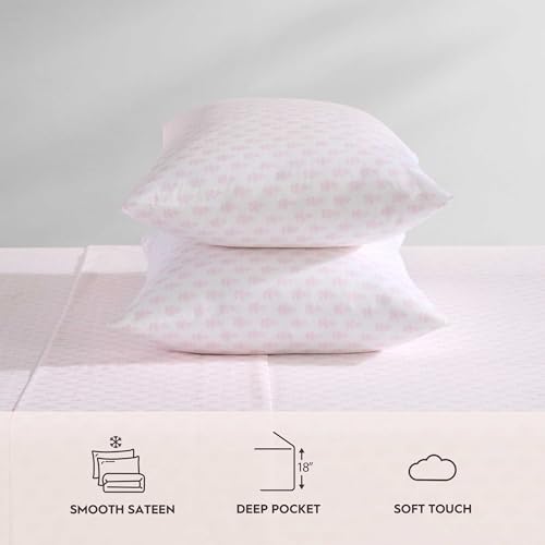 Image of Laura Ashley - King Sheets, Lightweight & Breathable Cotton Percale Bedding Set with Matching Sham(s), Oeko-Tex Certified (Francesca Pink, King)
